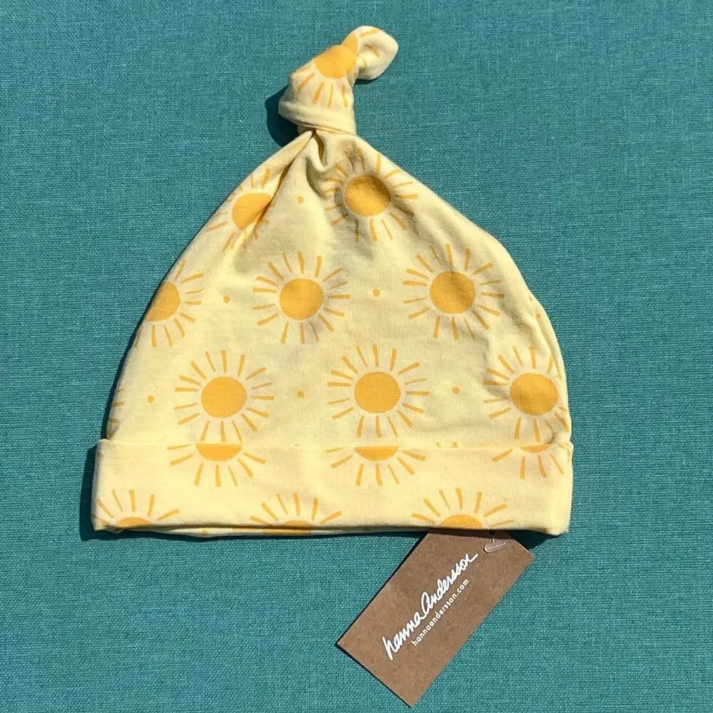 Hanna Andersson Sunshine Day Infant Hat Cap Yellow Sun Print XS Baby 2024 NWT